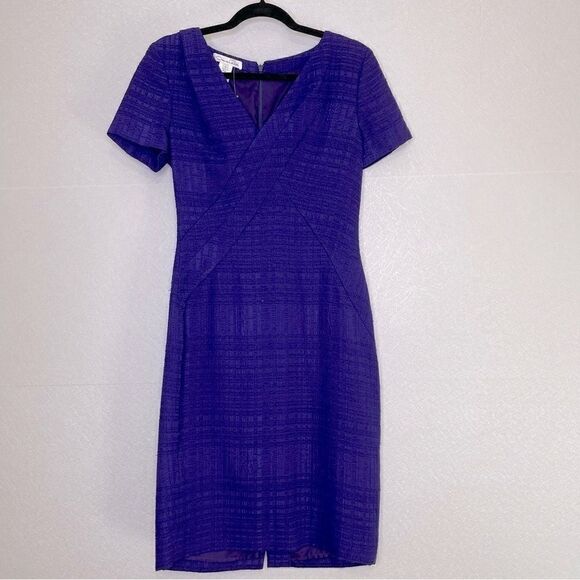 𝅺oscar De La Renta Textured Tweed Sheath Dress Purple 4 - Picture 1 of 5